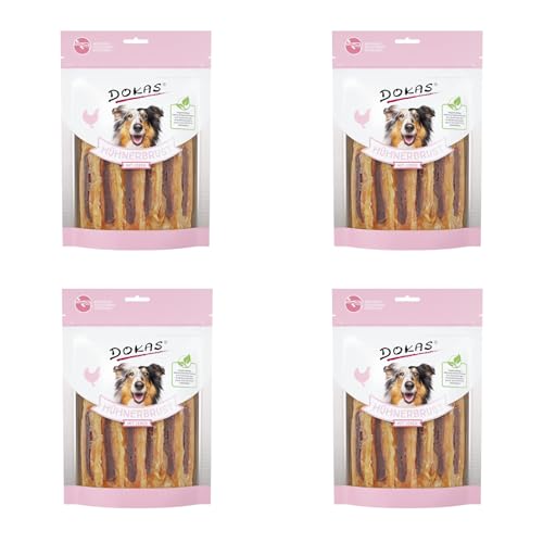 Dokas Hühnerbrust mit Leber | 4er Pack | 4 x 220 g | Snacks für Hunde | Aus Hühnerbrustfilet und Leber | Fettarmer, luftgetrockneter Hundesnack | Soja-, Gluten- & getreidefrei von Dokas