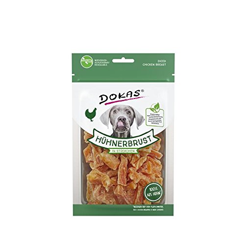 DOKAS Hühnerbrust in Stückchen | 10 x 70 g | Ergänzungsfuttermittel für Hunde | Kann ideal als Belohnung oder Snack genutzt Werden | Mundgerechte Häppchen von Dokas