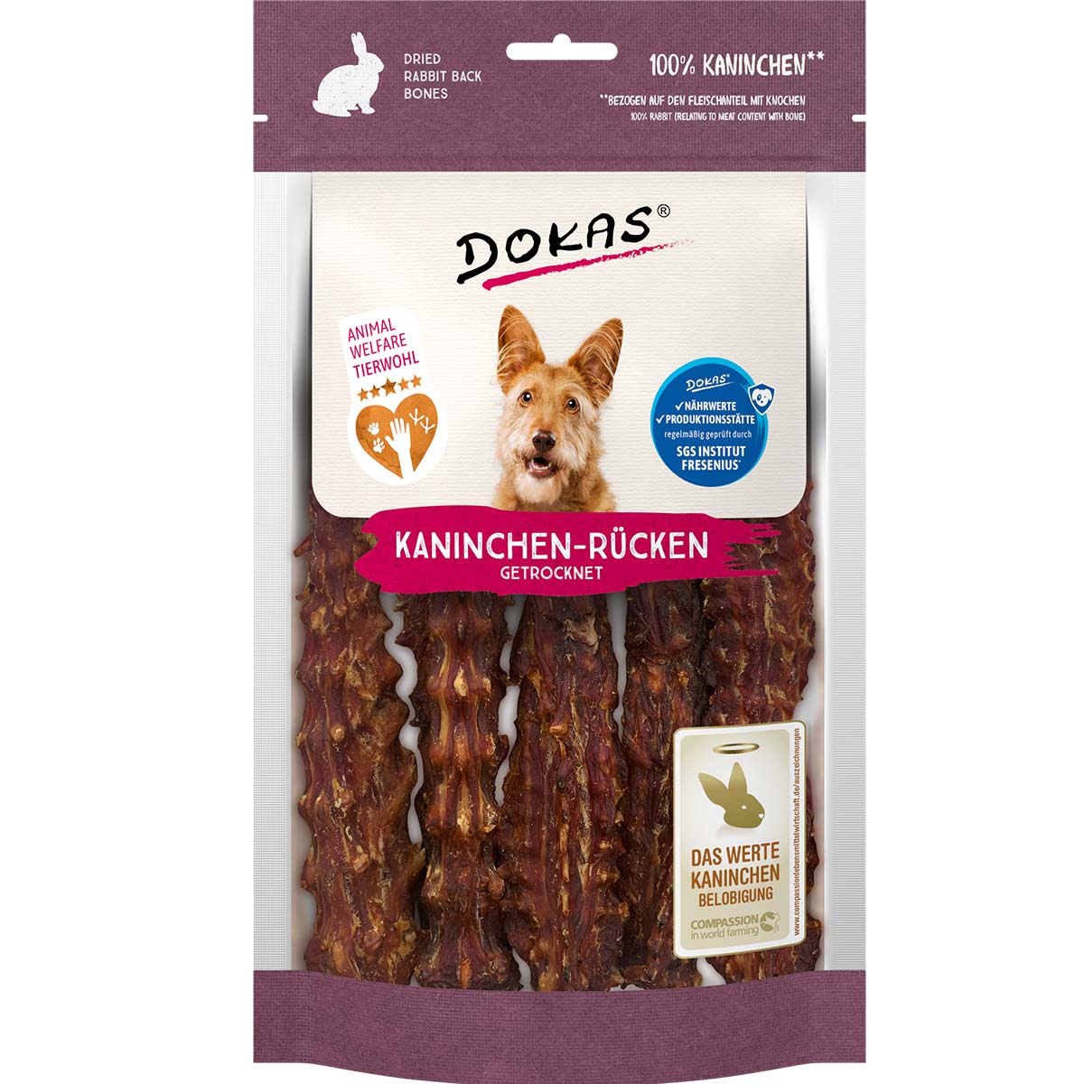 Dokas Hundesnack Kaninchenrücken getrocknet 7x120g Dokas Hundesnack Kaninchenrücken getrocknet 7x120g von Dokas