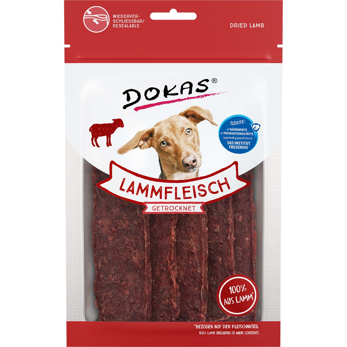 Dokas Hundesnack Lammfleisch getrocknet 12x70g von Dokas
