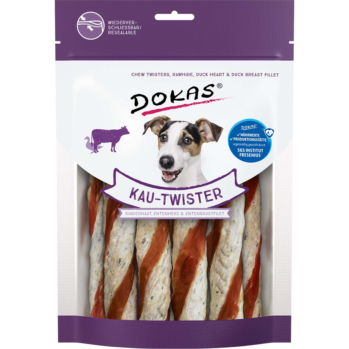 Dokas Kau-Twister Rinderhaut, Entenherz & Entenbrustfilet 9x200g von Dokas