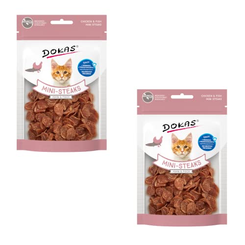 Dokas Mini-Steaks Huhn & Fisch | Doppelpack | 2 x 25g | Katzensnack für Katzen jeden Alters | Hochwertige Zutaten können diesen Snack zu einem besonderen Genuss Machen | Als Belohnung von Dokas