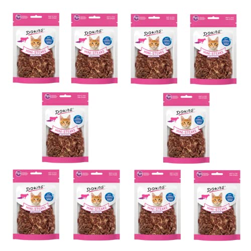 Dokas Mini-Steaks Rind & Fisch | 10er Pack | 10 x 25g | Katzensnack für Katzen jeden Alters | Hochwertige Zutaten können diesen Snack zu einem besonderen Genuss Machen | Als Belohnung von Dokas