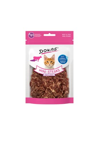 Dokas Mini-Steaks Rind & Fisch | 25g | Katzensnack für Katzen jeden Alters | Hochwertige Zutaten können diesen Snack zu einem besonderen Genuss Machen | Als Belohnung von Dokas