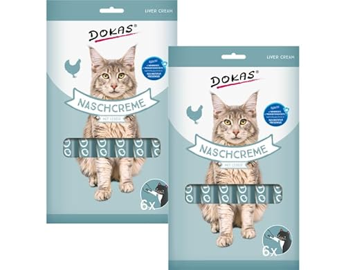 Dokas Nasch-Creme mit Leber für Katzen – 2 x 90g + Gratis-Sachet mit Käse (15g) | Cremiger Snack mit Hühnerleber & Hühnerbrustfilet | Belohnung & Topping | Ergänzungsfutter von Dokas