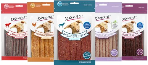 Dokas Premium-Mix Hundesnack Bundle | 5 Sorten je 1x Pferd, Rind, Huhn, Kaninchen, Lamm | Schonend getrocknet & ohne Zusatzstoffe | Getreidefrei, hoher Fleischanteil Dokas Premium-Mix Hundesnack Bundle | 5 Sorten je 1x Pferd, Rind, Huhn, Kaninchen, Lamm | Schonend getrocknet & ohne Zusatzstoffe | Getreidefrei, hoher Fleischanteil von Dokas