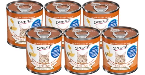 Dokas Schleck und Weg Katzendrink Huhn – 6 x 100 g | Flüssiger Snack mit 30 % Hühnerbrustfilet | Unterstützt die Flüssigkeitsaufnahme | Getreidefrei & ohne Zusatzstoffe von Dokas