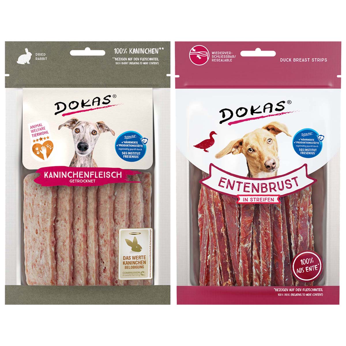 Dokas Snack Mixpaket Ente & Kaninchen 6x70g von Dokas