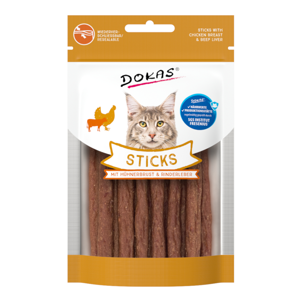 Dokas Sticks 30 g - mit Hühnerbrust & Rinderleber von Dokas