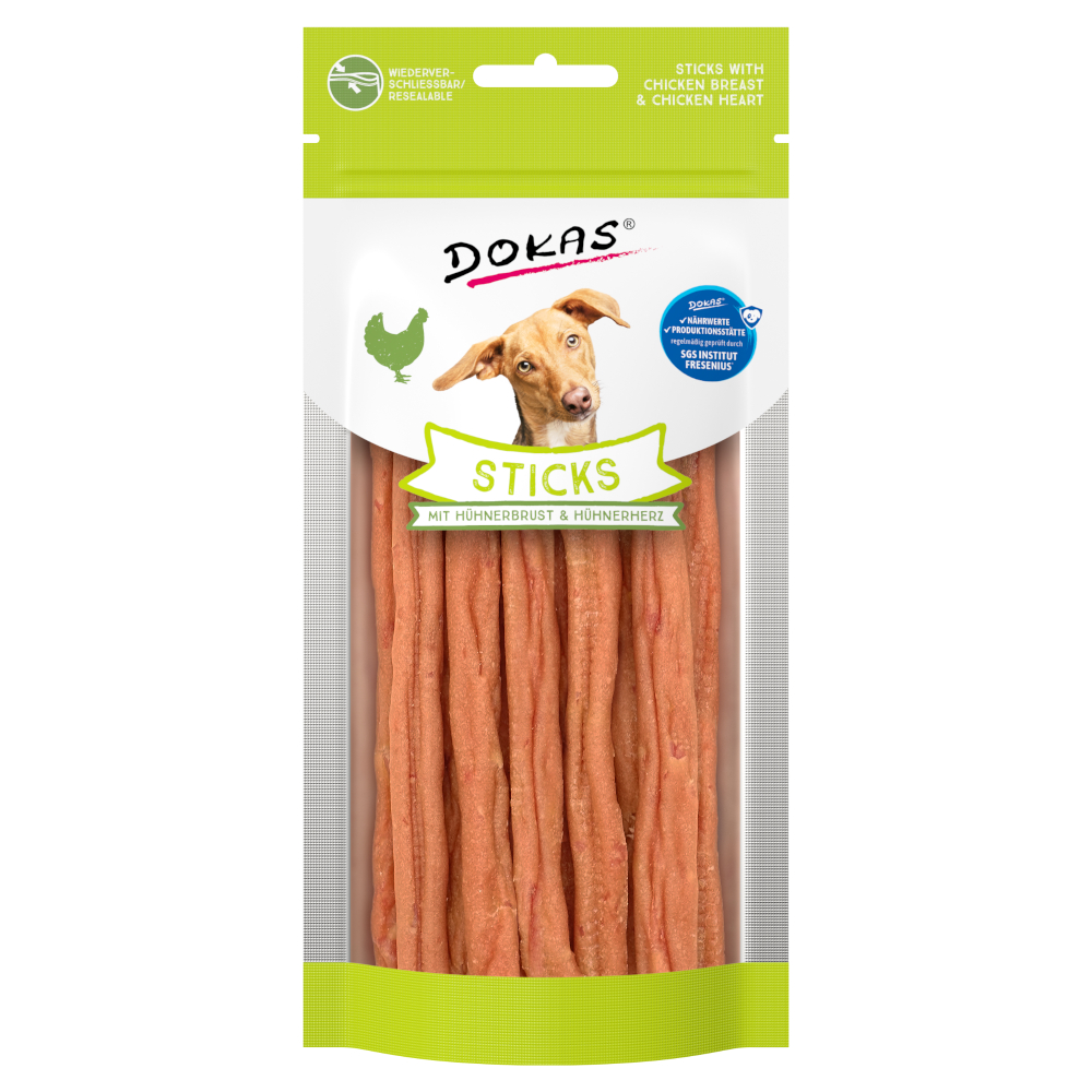 Dokas Sticks - mit Hühnerbrust & Hühnerherz (60 g) von Dokas