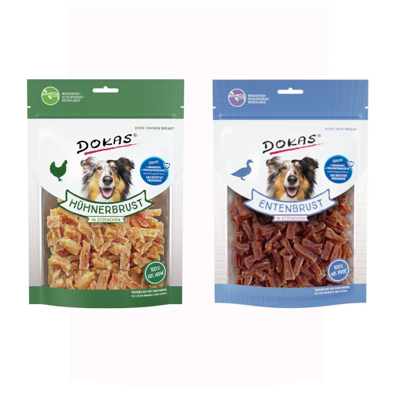 Kombi-Paket Dokas Fleischstückchen 8 x 200 g - 4 x 200 g Hühnerbrust + 4 x 200 g Entenbrust Kombi-Paket Dokas Fleischstückchen 8 x 200 g - 4 x 200 g Hühnerbrust + 4 x 200 g Entenbrust von Dokas