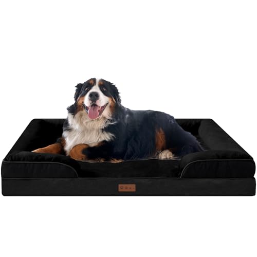 Dokdogs Jumbo Orthopädische Hundebetten für extra große Hunde, wasserdichtes Haustierbett aus Memory-Schaum mit abnehmbarem, waschbarem Bezug, XXL-Hundesofabetten für große Hunde (XXL, Schwarz) von Dokdogs
