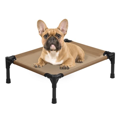 Dokdogs Kleines, erhöhtes Hundebett, 55,9 cm, Kühlbett für Welpen, mit abnehmbarem, waschbarem, atmungsaktivem Netzgewebe, erhöhtes Hundebett für drinnen und draußen, Braun von Dokdogs