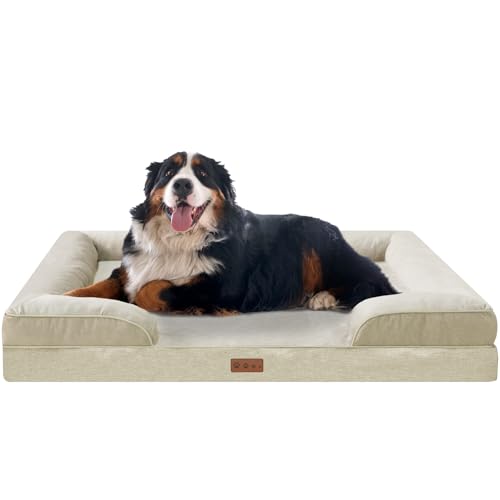 Dokdogs Orthopädische Hundebetten für extra große Hunde, wasserdichtes Memory-Foam-XXL-Haustierbett mit waschbarem, abnehmbarem Bezug und rutschfester Unterseite, großes Hunde-Couch-Bett, Beige von Dokdogs