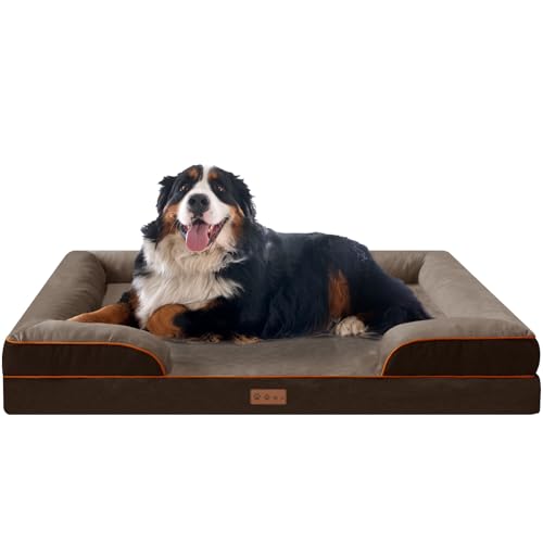 Dokdogs Orthopädische Jumbo-Hundebetten für extra große Hunde, wasserdichtes Memory-Foam-Haustier-Couch-Bett mit waschbarem, abnehmbarem Bezug und rutschfester Unterseite, großes Hundesofa, Braun von Dokdogs