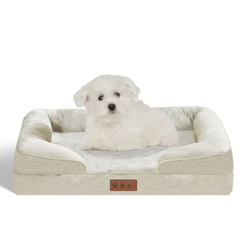 Dokdogs Orthopädisches Hundebett, mittelgroße Hunde, Beige, Hundesofa mit abnehmbarem waschbarem Bezug, Memory-Schaum, Haustier-Couch-Bett, Komfortbetten für Hunde (M, Beige) von Dokdogs