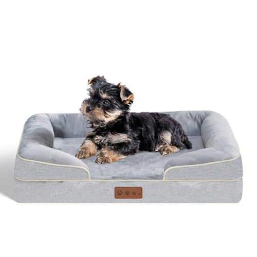 Dokdogs Orthopädisches Hundebett für mittelgroße Hunde - Wasserdichtes Memory-Foam-Haustierbett mit abnehmbarem waschbarem Bezug, rutschfeste mittelgroße Hundesofa Betten (M, Grau) von Dokdogs