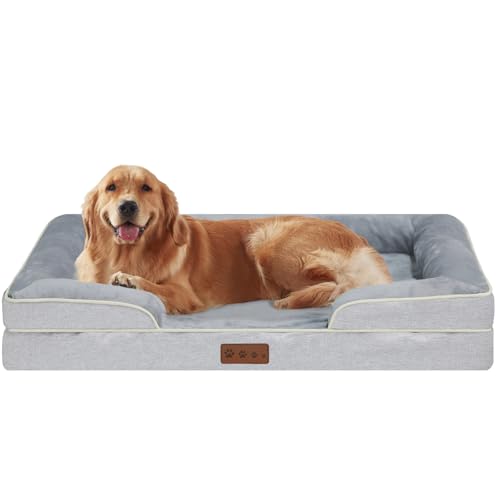 Dokdogs Orthopädisches Hundebett, Größe XL, wasserdicht, Memory-Schaum, XL-Haustier-Couch-Bett mit abnehmbarem, waschbarem Bezug und rutschfester Unterseite, riesiges Hundesofabett (XL, Grau) von Dokdogs