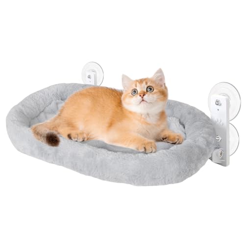 Dokeno Fensterliege für Katzen Bequeme Fenster Hängematte, Katzenbett Fensterbankliege mit stabilen Saugnäpfen, Bis zu 15kg, Katzenhängematte für Große Katzen, Platzsparend und Einfache Installation von Dokeno