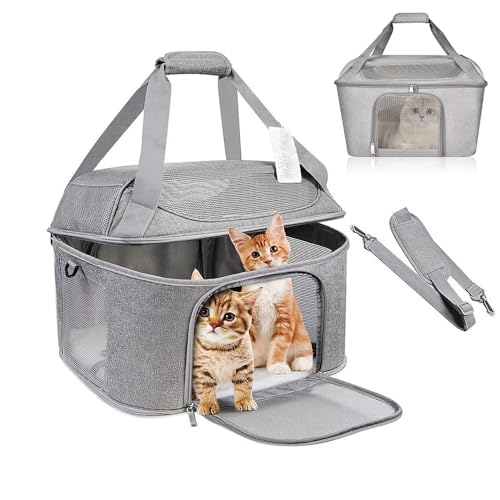 Transportbox Katze, Katzen Transportboxen mit Haustiernest, Faltbare Katzentasche Transporttasche, Hundetragetasche mit Einstellbar Schultergurt für Katzen Kleiner Hund Welpe, Airline Zugelassen von Dokeno