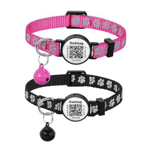 Dokitag Reflektierendes Katzenhalsband mit Haustier-ID-Tag, QR-Code-Namensschild, Glöckchen, Abreißbar, Nylon, Klein, Pink, für Katzen, All Breeds, mit QR-Code für Notfallkontaktinformationen Dokitag Reflektierendes Katzenhalsband mit Haustier-ID-Tag, QR-Code-Namensschild, Glöckchen, Abreißbar, Nylon, Klein, Pink, für Katzen, All Breeds, mit QR-Code für Notfallkontaktinformationen von Dokitag