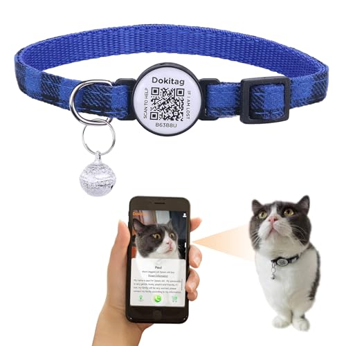 Katzenhalsband mit QR-Code-Tag, Katzenhalsband, QR-Code-Tag, personalisiertes Katzen-ID-Tag, niedliches Kätzchen-Halsband mit Glöckchen, Online-Profil-Scan für Haustiere, QR, Empfang sofortiger von Dokitag