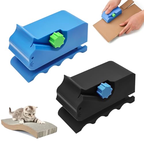 2 Stück Gedruckter Kartonschneider,3D Gedruckter Kartonschneider, 3D Kätzchenförmiges Manuell Gedruckter Kartonschneider,mit Klinge,für Handgefertigte Katzenbetten (Schwarz,Blau) von Doksvp