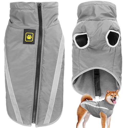 Dolahovy wasserdichte Hundemäntel, Winter Haustier Warme Jacken Hunde Mäntel Hunde Kleidung Reflektierende Kleidung Welpen Weste mit Harness Loch für kleine mittlere große Hund (Grau, 2XL) von Dolahovy