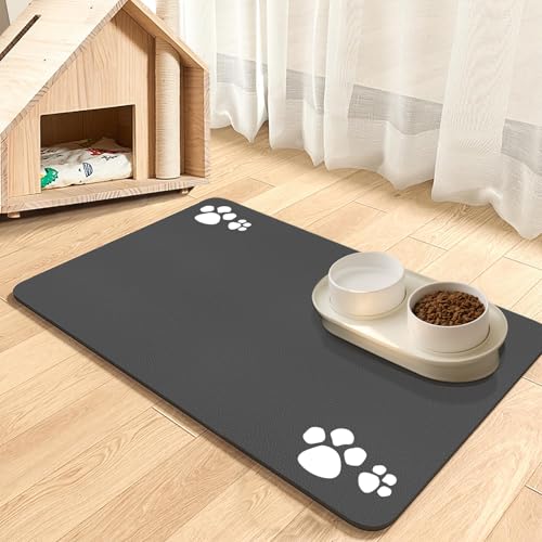 Futtermatte Katzen, Napfunterlage Hund Klein, Wasserdichte Haustier Futtermatten Rutschfeste Unterlage Katzennapf Fressnapf Futtermatte Katzenfutter Futternapf Matte(Dunkelgrau-4 Pfoten, 44.5 x 71 cm) von Dolic