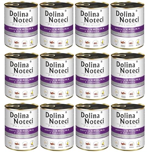 Dolina Noteci Premium Nassfutter für Hunde in Dosen Kaninchen mit Moosbeeren Glutenfrei 12 x 800g von DOLINA NOTECI