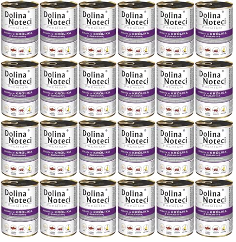 Dolina Noteci Premium Nassfutter für Hunde in Dosen Kaninchen mit Moosbeeren Glutenfrei 24 x 400g von DOLINA NOTECI