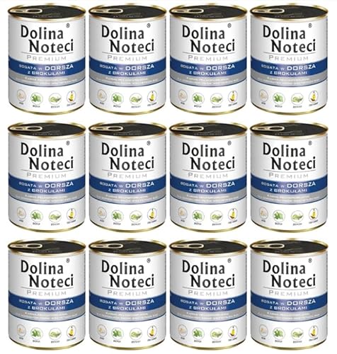 Dolina Noteci Premium Nassfutter für Hunde in Dosen mit Kabeljau und Brokkoli Glutenfrei 12 x 800g von DOLINA NOTECI
