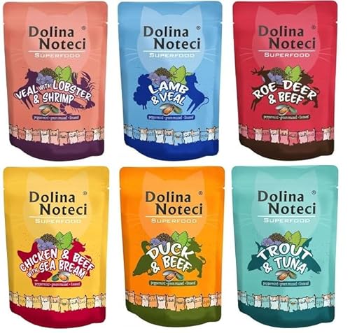 Dolina Noteci Superfood Nassfutter für Katzen Getreidefrei Sorten-Mix, 6 Portionsbeutel (6 x 85 g) Verschiedene Geschmackssorten von DOLINA NOTECI