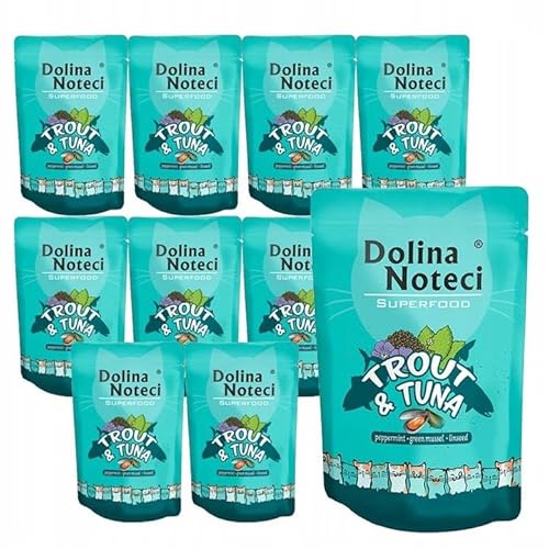 Dolina Noteci Superfood Nassfutter für Katzen Getreidefrei mit Forelle und Thunfisch 10 Portionsbeutel (10 x 85 g) von DOLINA NOTECI