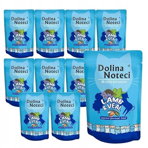 Dolina Noteci Superfood Nassfutter für Katzen Getreidefrei mit mit Lamm- und Kalbfleisch 10 Portionsbeutel (10 x 85 g) von DOLINA NOTECI