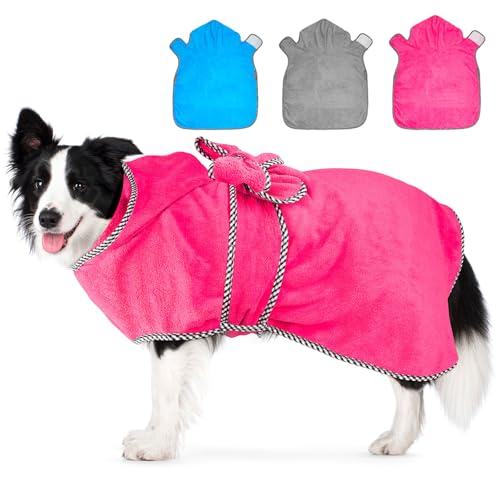 Dolitego Hunde-Bademantel, super saugfähig, Bademäntel für nach dem Baden, Haustierpflege, Mantel, Schlafanzug (Rosarot, XL) von Dolitego