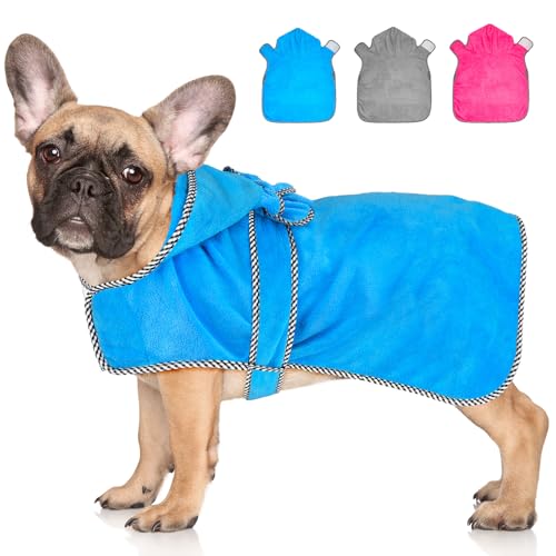 Dolitego Hunde-Bademantel, super saugfähig, weiche Mikrofaser, für Hunde nach dem Baden, schnell trocknend, Haustierpflege-Handtuch mit Kapuze, Blau, Größe S Dolitego Hunde-Bademantel, super saugfähig, weiche Mikrofaser, für Hunde nach dem Baden, schnell trocknend, Haustierpflege-Handtuch mit Kapuze, Blau, Größe S von Dolitego