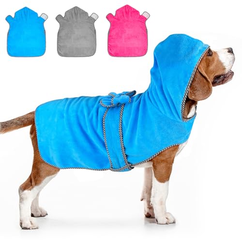 Dolitego Hunde-Bademantel, super saugfähig, weiche Mikrofaser, für Hunde nach dem Baden, schnell trocknend, Haustierpflege-Handtuch mit Kapuze, Blau, Größe XL Dolitego Hunde-Bademantel, super saugfähig, weiche Mikrofaser, für Hunde nach dem Baden, schnell trocknend, Haustierpflege-Handtuch mit Kapuze, Blau, Größe XL von Dolitego