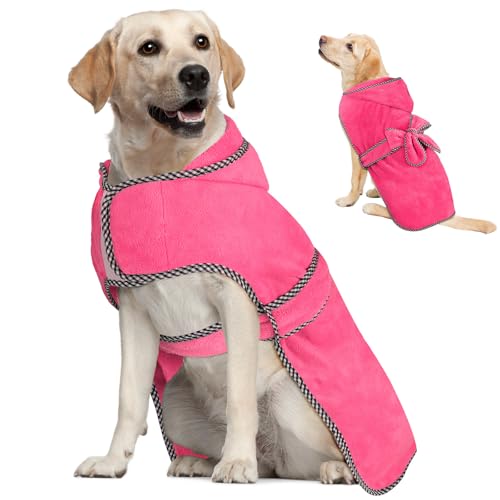 Dolitego Hunde-Bademantel mit Kapuze, super saugfähig, schnell trocknend, Mikrofaser, Haustierhandtuch, Hundemantel für nach dem Baden (Rosenrot, Größe L) von Dolitego