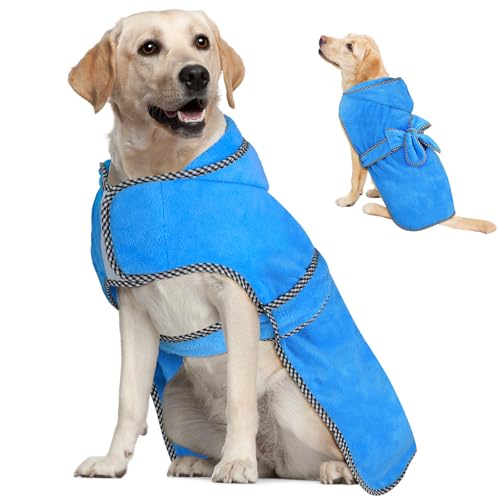 Dolitego Hundebademantel, super saugfähig, weiche Mikrofaser, Hundemäntel für nach dem Baden, Haustierpflegetuch mit Kapuze, Blau, Größe L Dolitego Hundebademantel, super saugfähig, weiche Mikrofaser, Hundemäntel für nach dem Baden, Haustierpflegetuch mit Kapuze, Blau, Größe L von Dolitego