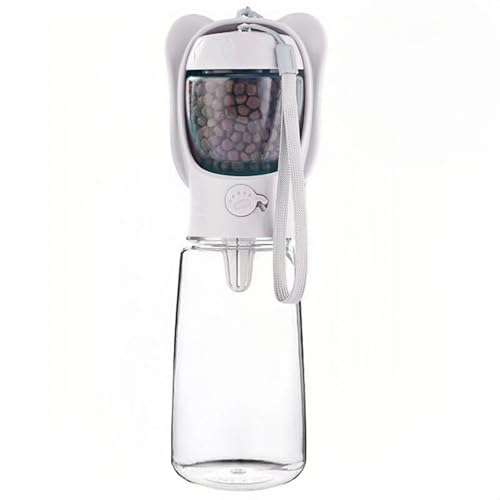 DomKim Tragbare Hunde-Wasserflasche mit Futterbehälter, Reise-Welpen-Essentials, Haustier-Wasserspender mit Schüssel, Outdoor-Spaziergänge, Trinkzubehör, Sachen für kleine Hunde und Katzen, Weiß, 550 von DomKim