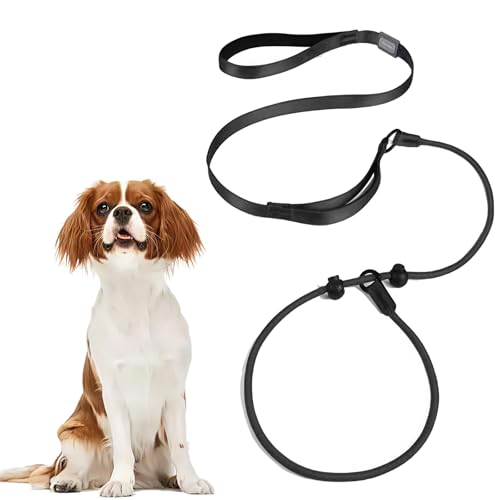 Domkim Strapazierfähige Retrieverleine für kleine und mittelgroße Hunde, 1,5 m Trainingsseil mit bequemen gepolsterten Griffen, Hundehalsband und Leinen, langlebig (schwarz) von DomKim