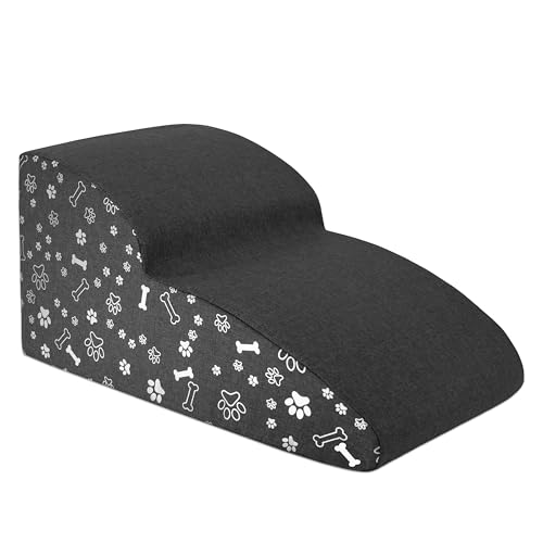 Domarex DOGGURU Haustiertreppe 30x50x30 cm – stabile, rutschfeste 2-stufige Treppe für kleine Hunde & Katzen - gelenkschonend, waschbarer Bezug - Grau + Pfoten und kleine Knochen von Domarex