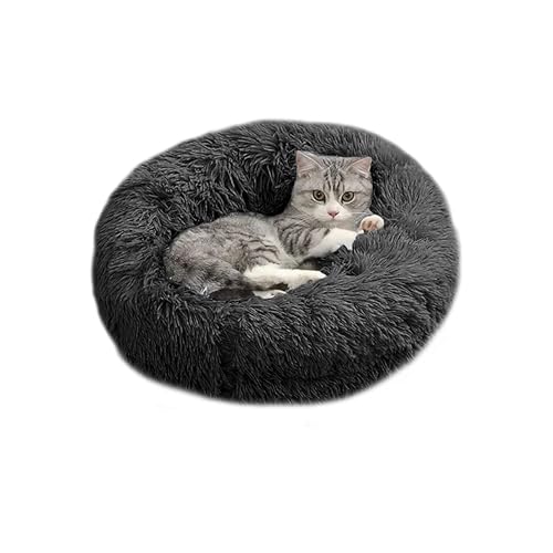 Domarex Weiches und Flauschiges Kissenbett für Hunde und Katzen - Komfortable - rundes Schlafkissen mit erhöhtem Rand - Anti-Slip Boden - ideal für kleinere Haustiere - 40 cm - Graphit von Domarex