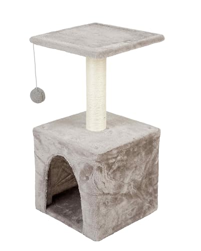 Domarex Kratzbaum für Katzen mit Häuschen & Sisalsäule - 30x30x60 cm - Stabiler Katzenbaum mit Spielseil, Liegefläche & Rückzugsort - Kratzmöbel für Wohnungskatzen & Kitten von Domarex