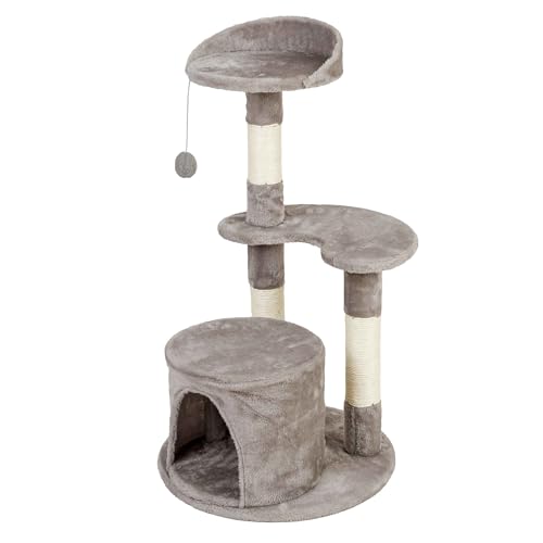 Domarex Katzenkratzbaum mit Häuschen, Plattform und Kratzsäule - 80 cm - 3 Ebenen - ideal zum Spielen, Ausruhen und Krallenpflege - stabile Konstruktion - pflegeleicht von Domarex