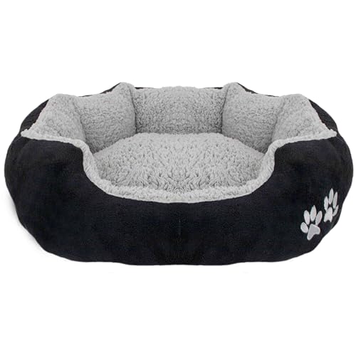 Domarex Weiches Hundebett Katzenbett Kuschelbett für Hunde & Katzen - Flauschiges Haustierbett mit rutschfestem Boden - Orthopädisches Schlafplatz für Tiere - 57x52x16 cm - Grau/Schwarz von Domarex