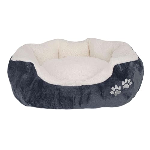 DomarexWeiches Hundebett Katzenbett Kuschelbett für Hunde & Katzen - Flauschiges Haustierbett mit rutschfestem Boden - Orthopädisches Schlafplatz für Tiere - 57x52 cm - Weiß/Grafit von Domarex