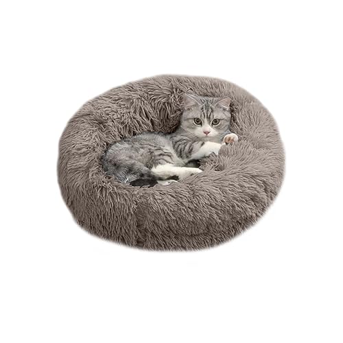 Domarex Weiches und Flauschiges Kissenbett für Hunde und Katzen - Komfortable - rundes Schlafkissen mit erhöhtem Rand - Anti-Slip Boden - ideal für kleinere Haustiere - 40 cm - Beige von Domarex