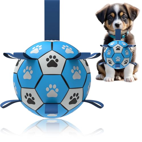 Domchan Hunde-Fußball, interaktives Spielzeug zum Tauziehen, Welpengeburtstagsgeschenke, Zerrspielzeug, Wasserspielzeug, langlebige Bälle für kleine und mittelgroße Größe (15,2 cm, Blau) von Domchan